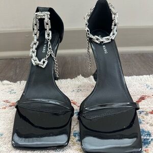 Chic Black Heels with Rhinestone Chains